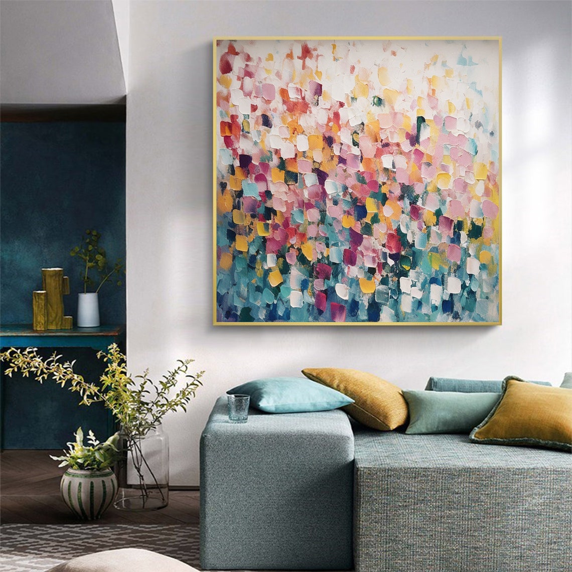 Colorful Mosaic Dabs Abstract Pastel Impasto Texture Art Poster - Image 3