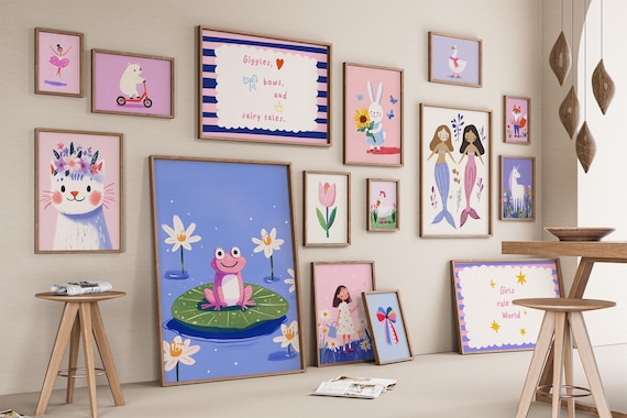 Pink Purple Whimsical Girls Nursery Gallery Wall Art Set Of 15