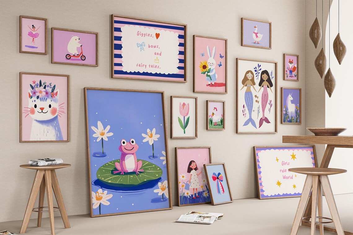 Pink Purple Whimsical Girls Nursery Gallery Wall Art Set Of 15
