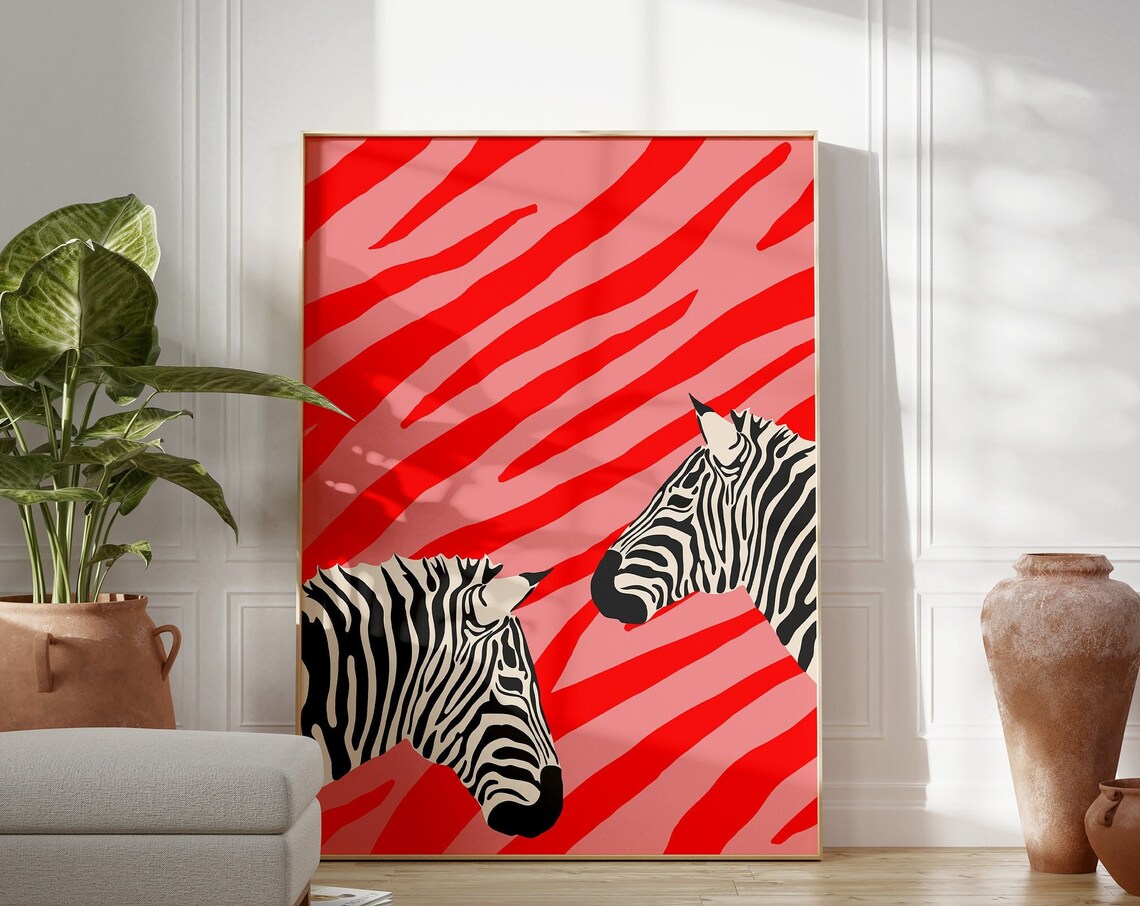 Zebra Animal Illustration Print, Preppy Room Decor
