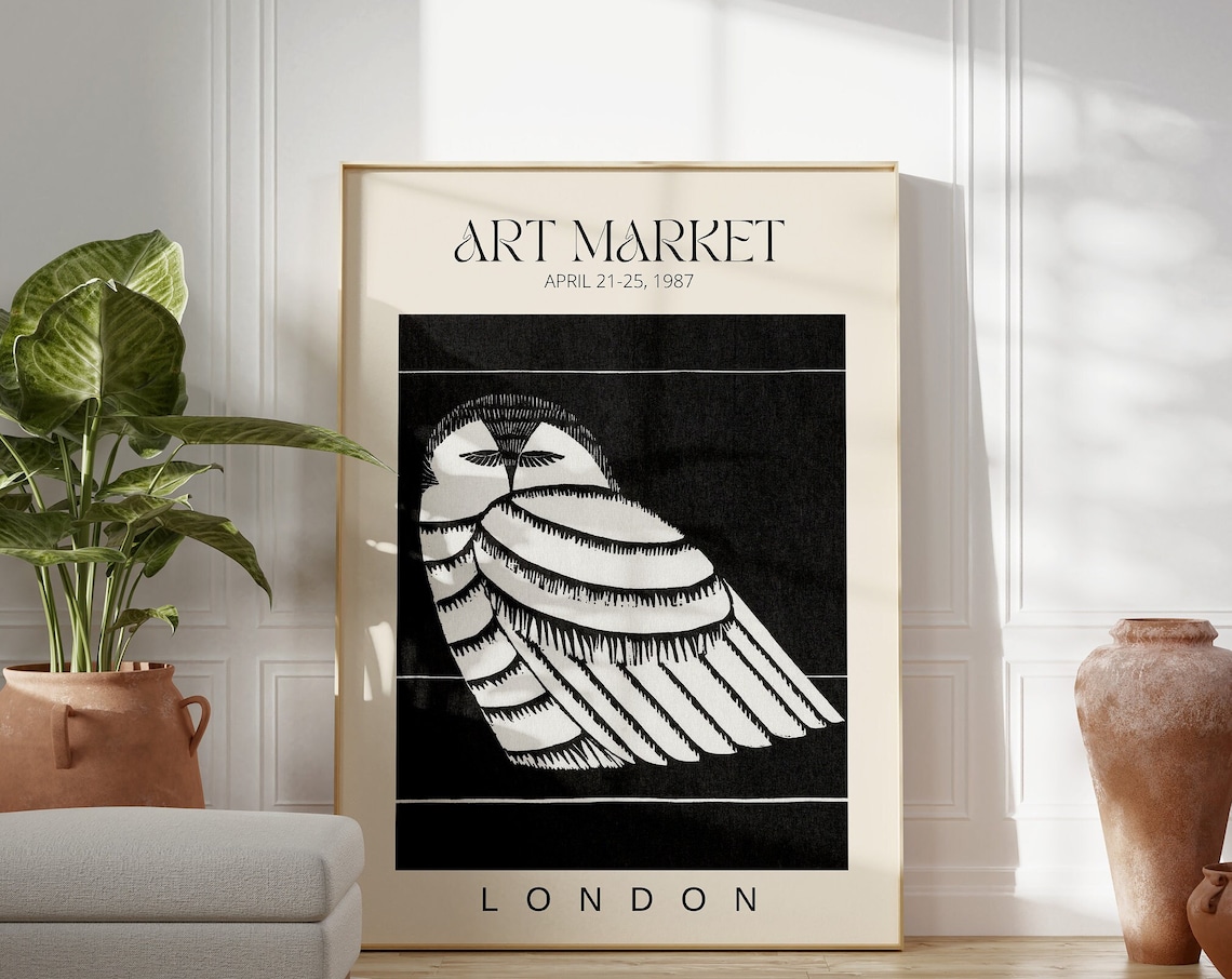 Vintage Owl Nouveau Bird Poster, Museum Exhibition Art Print