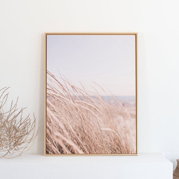 Beach Grass Blowing in the Wind in Pastel Coastal Tones Poster