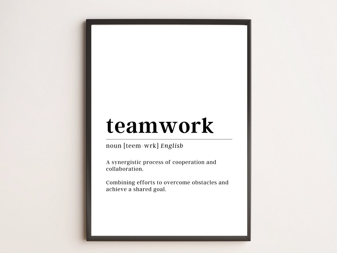 Teamwork Word Definition Dictionary Typography Minimalist Wall Art