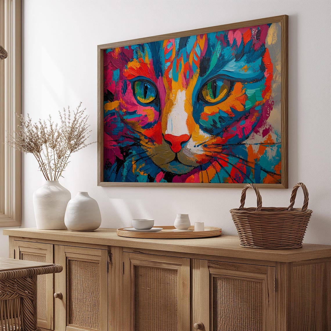 Cat Portrait Painting, Mexican Wall Art