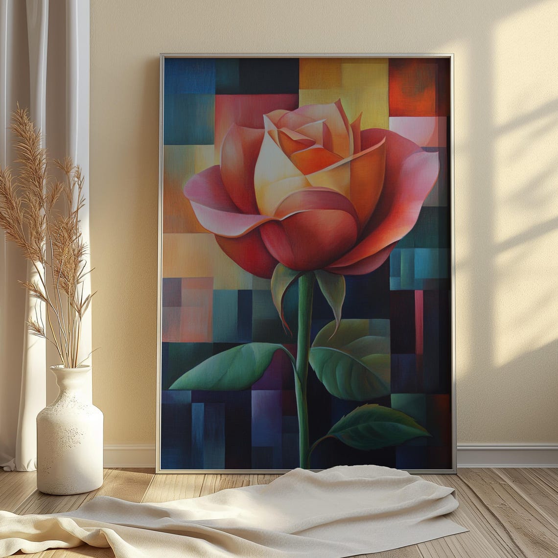 Red Orange Rose Cubist Color Block Modern Garden Floral Poster - Image 4