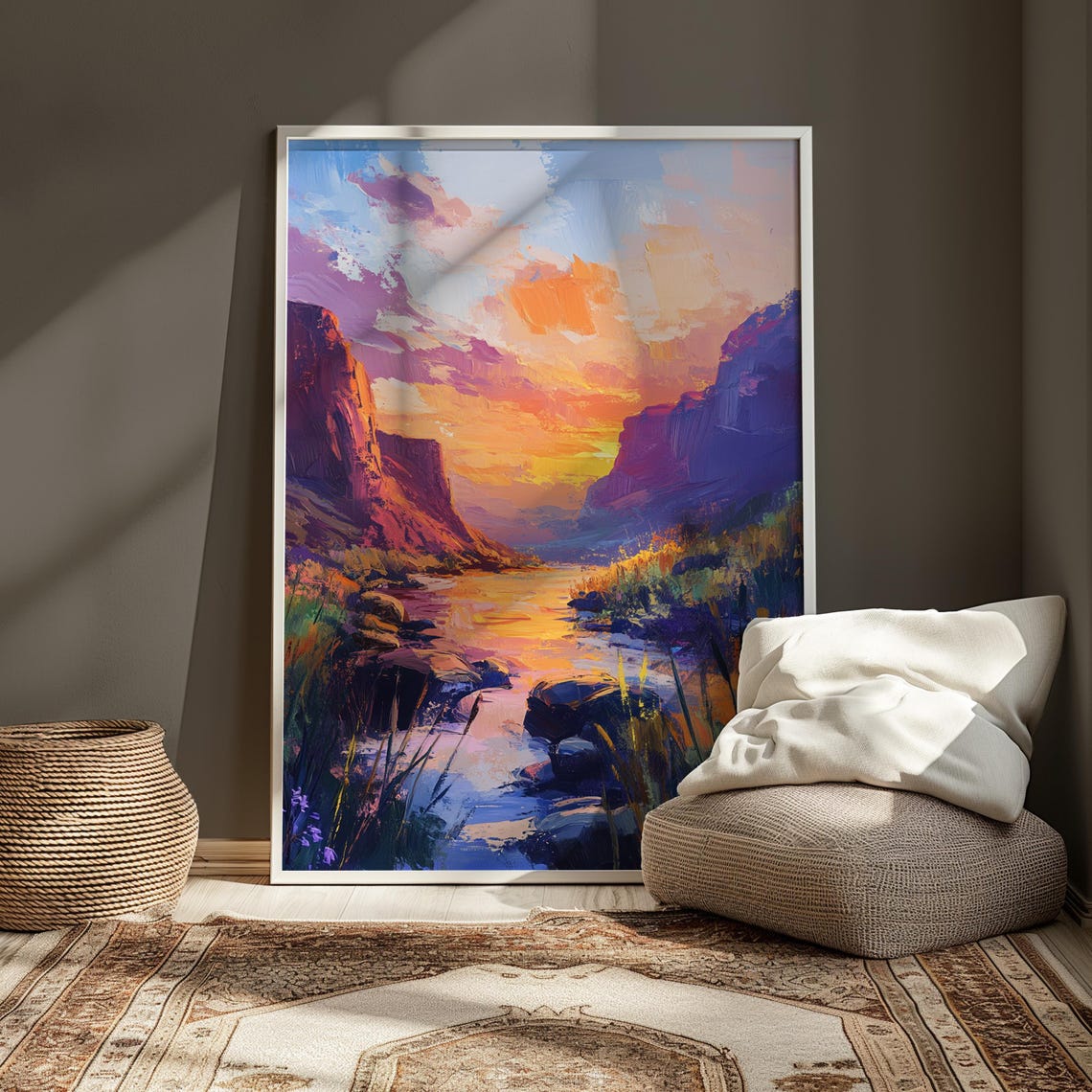 Desert Canyon River Sunset Red Rock Cliffs Colorful Art Print - Image 3