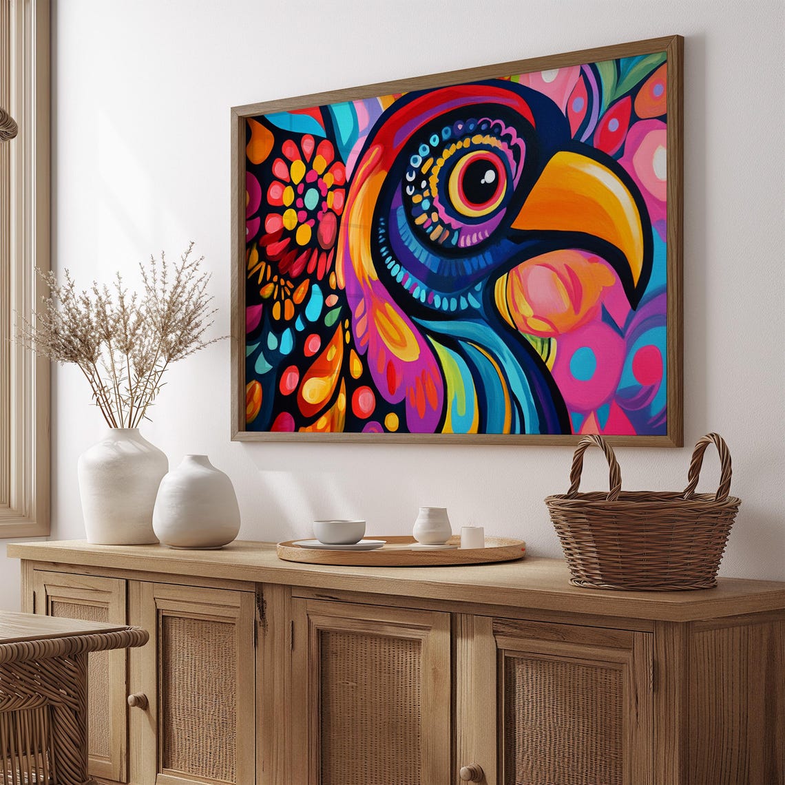 Toucan Head Close Up Big Yellow Beak Patterned Plumage Pop Art Print