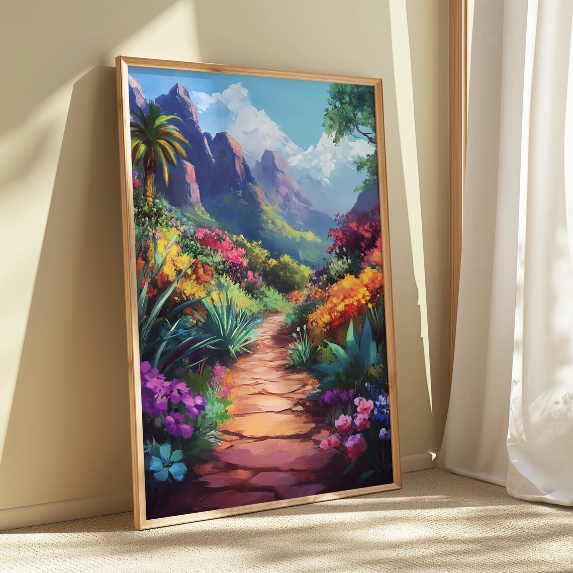 Stone Garden Path Red Rock Mountains Tropical Bloom Colorful Travel Poster - Image 5