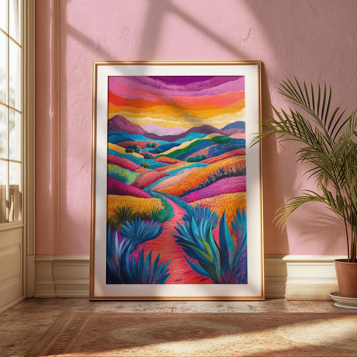 Rainbow Desert Hills Agave Plants Colorful Sunset Landscape Art Print - Image 2