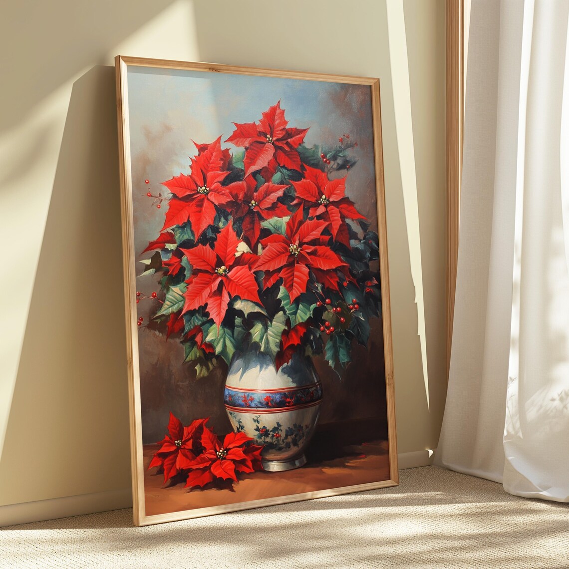 Red Poinsettia Berries Banded Vase Classic Christmas Still Life Poster - Image 5