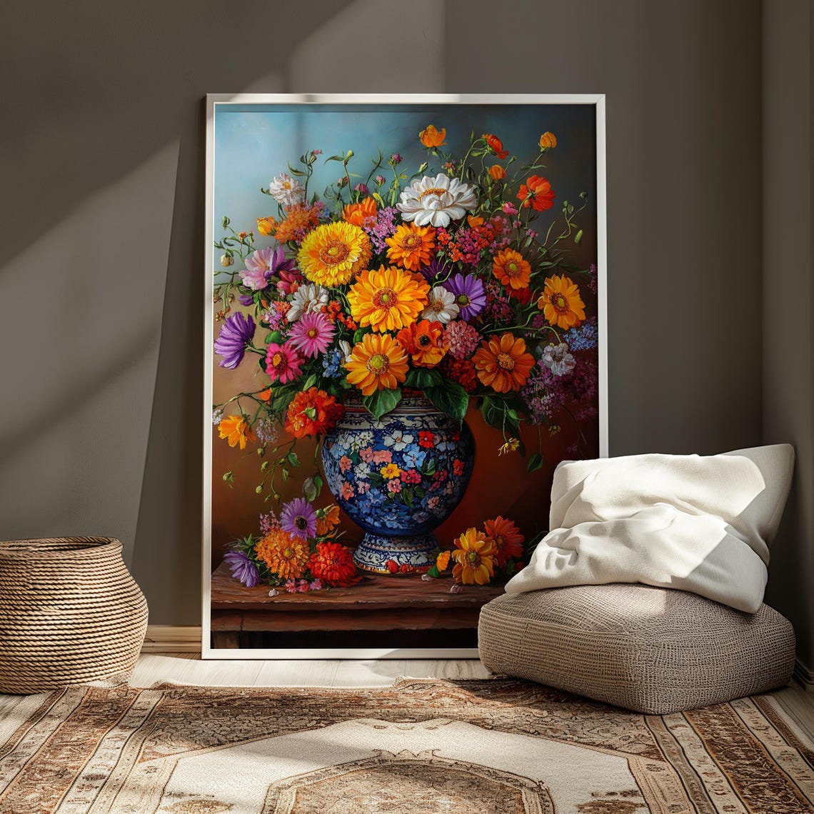 Airy Wildflower Bouquet Blue Floral Vase Ledge Fresh Garden Poster - Image 4