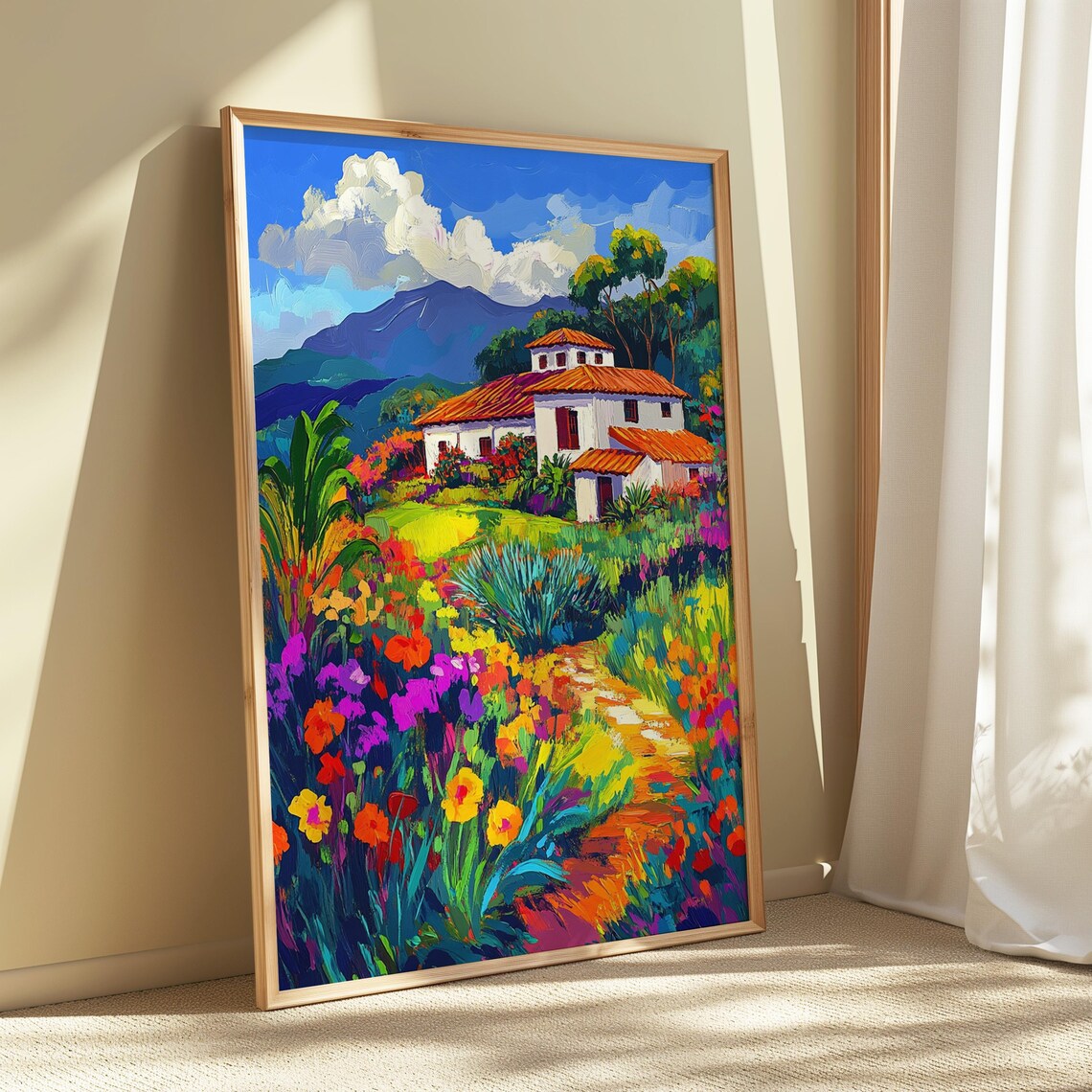 Mexican Hacienda Terracotta Roof Flower Garden Mountain Art Print - Image 5