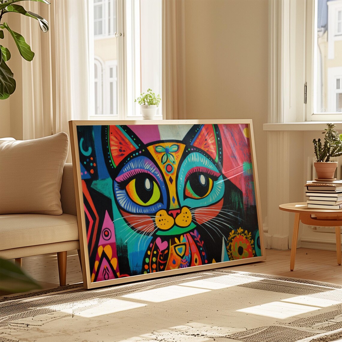 Neon Pop Art Cat Face Electric Colors Bold Abstract Feline Portrait Poster - Image 4