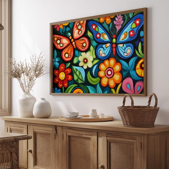 Print Butterfly Portrait Painting Mexican Wall Art New Listing 19