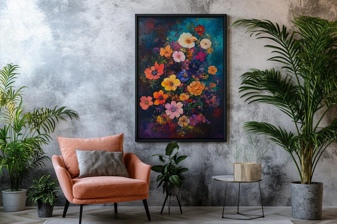 Colorful Wildflowers on Dark Background Botanical Wall Poster - Image 2