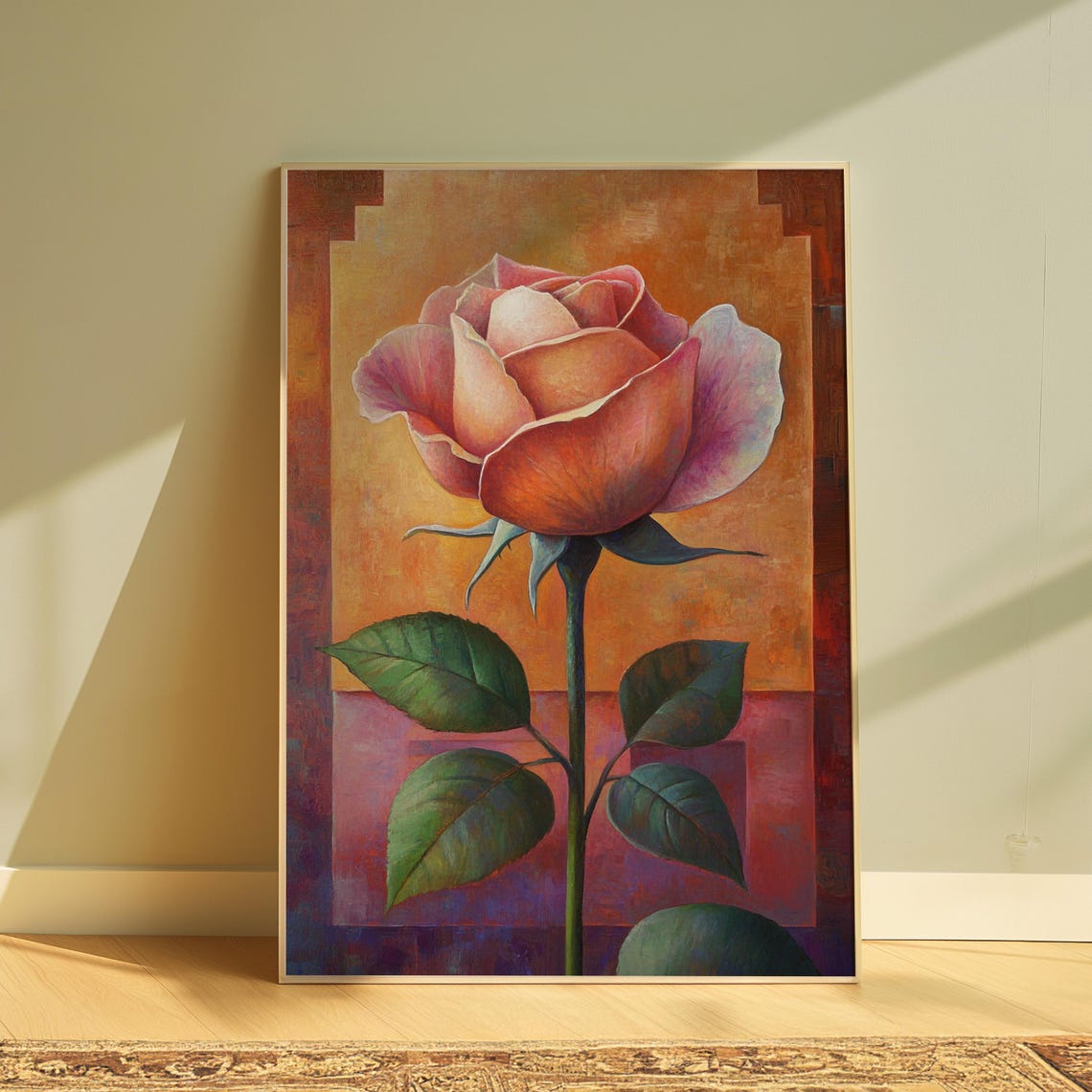Blush Pink Rose Warm Terracotta Background Romantic Floral Poster