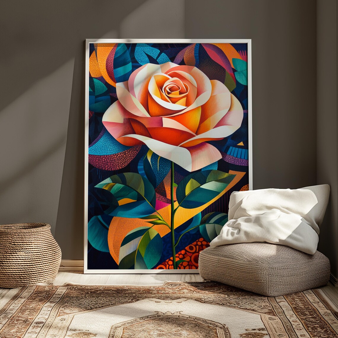 Peach Rose Faceted Petals Dark Abstract Background Floral Poster - Image 3
