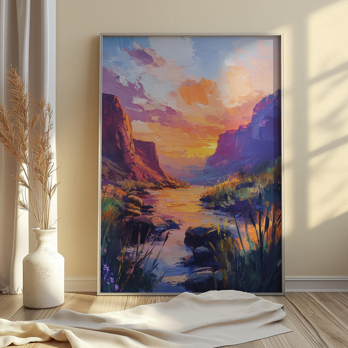 Desert Canyon River Sunset Red Rock Cliffs Colorful Art Print - Image 4