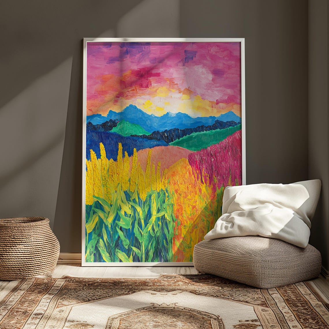 Sunset Meadow Golden Grasses Mountain View Colorful Art Print - Image 3