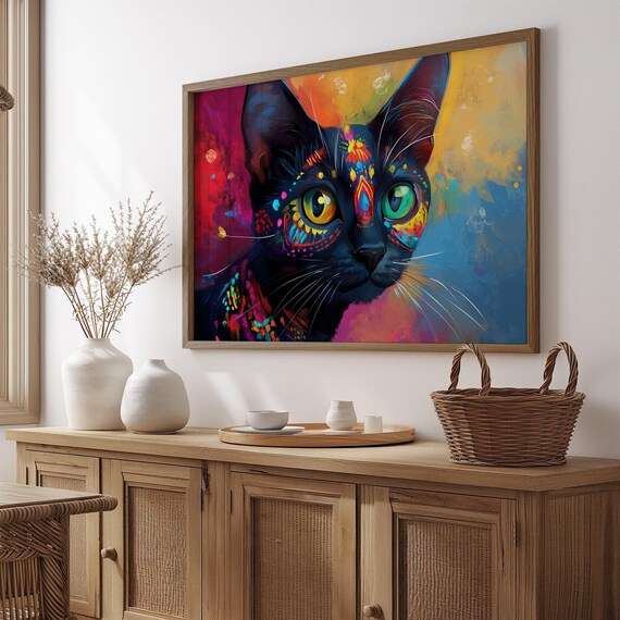 Cat Portrait Painting, Mexican Wall Art