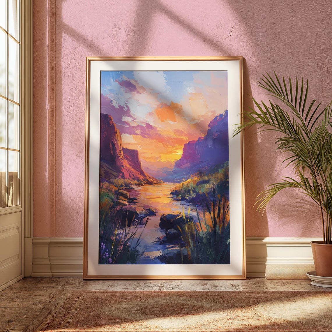 Desert Canyon River Sunset Red Rock Cliffs Colorful Art Print - Image 2