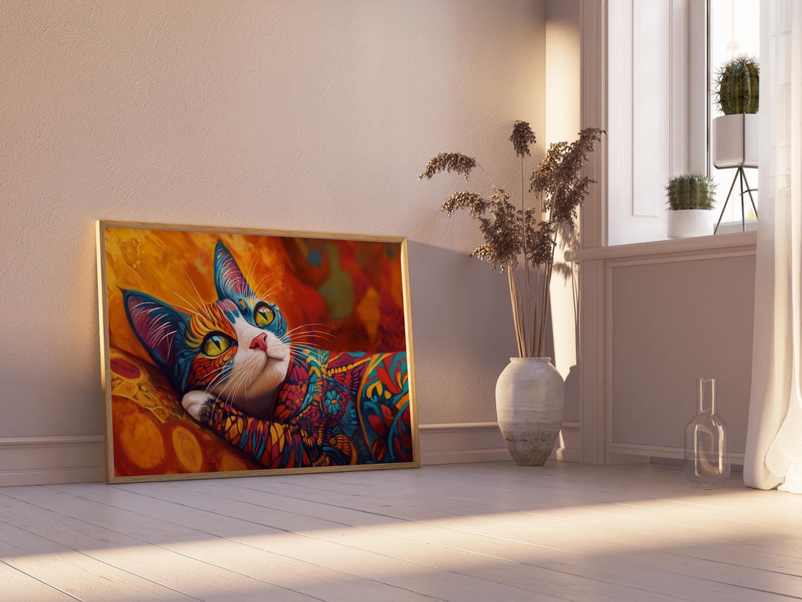 Calico Cat Resting Decorative Patterned Fur Orange Glow Poster - Image 2