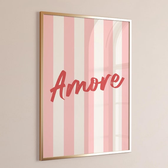 Amore Print Pink Red Typography Poster Trendy Wall Art Cute Girly Room Decor Love Valentines Day