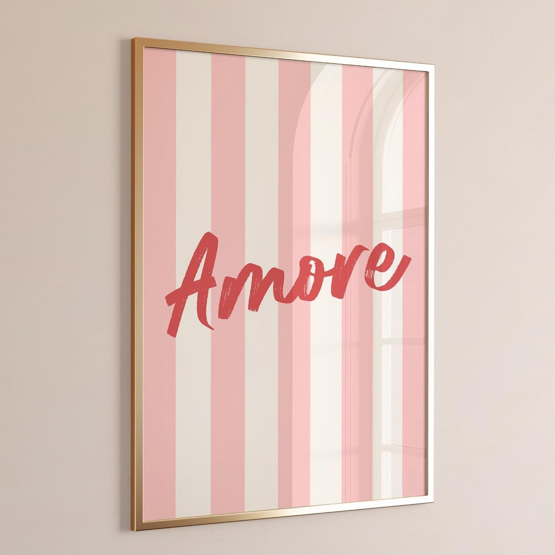 Amore Red Script Pink Striped Italian Love Typography Poster
