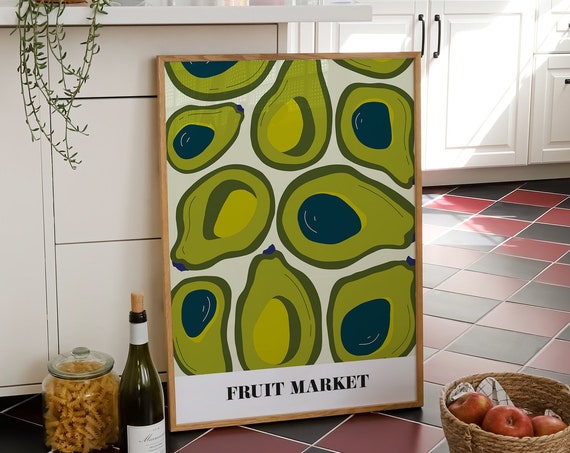 Fruit Market Kitchen Wall Art Colourful Avocado Print Art Fruit Poster Kitchen Wall Art Kitchen Print Art