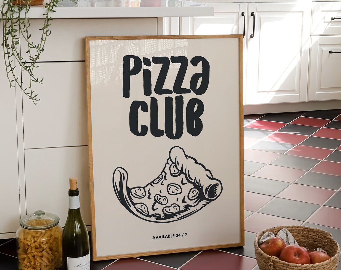 Pizza Club Print, Modern Kitchen Wall Art
