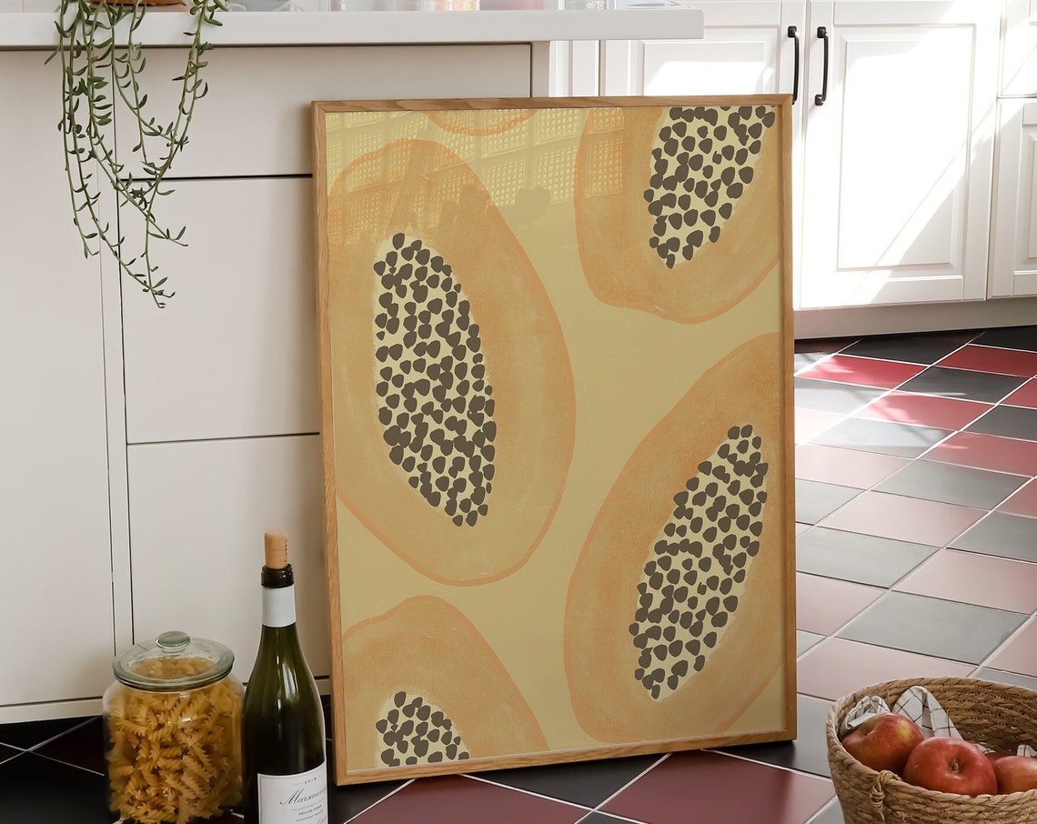 Papaya Slices Watercolor Fruit Art Beige Modern Kitchen Wall Poster - Image 2
