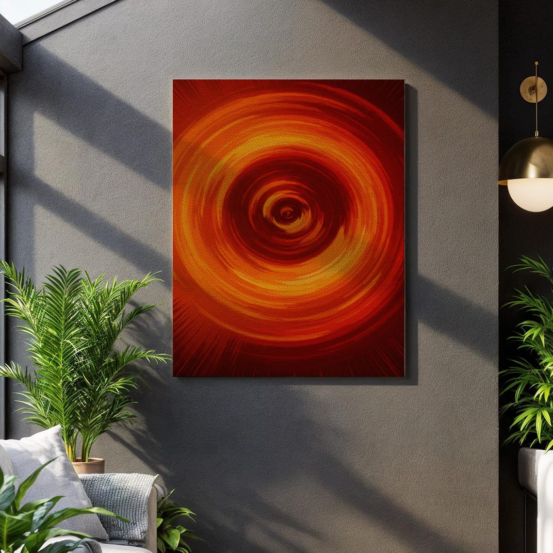 Bold Fiery Red Orange Swirling Abstract Vortex Circle Art Poster