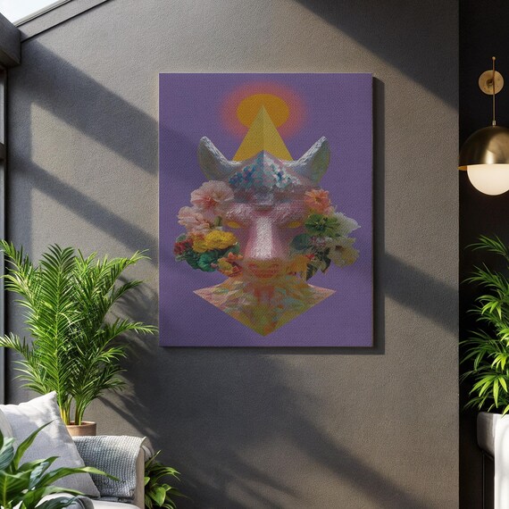 Mystic Taurus Goddess Canvas Art Floral Horned Female Figure With Halospiritual Feminine Wall Decor For Astrology And Energy Aligned Homes