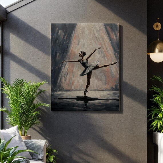 Ballet Dancer Canvas Wall Art Elegant Ballerina Under Spotlight Graceful Dance Painting Print Gift For Dancers And Artistic Room Decor