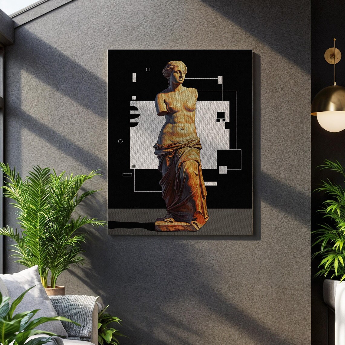 Venus De Milo Statue Modern Geometric Black Background Classical Art Poster