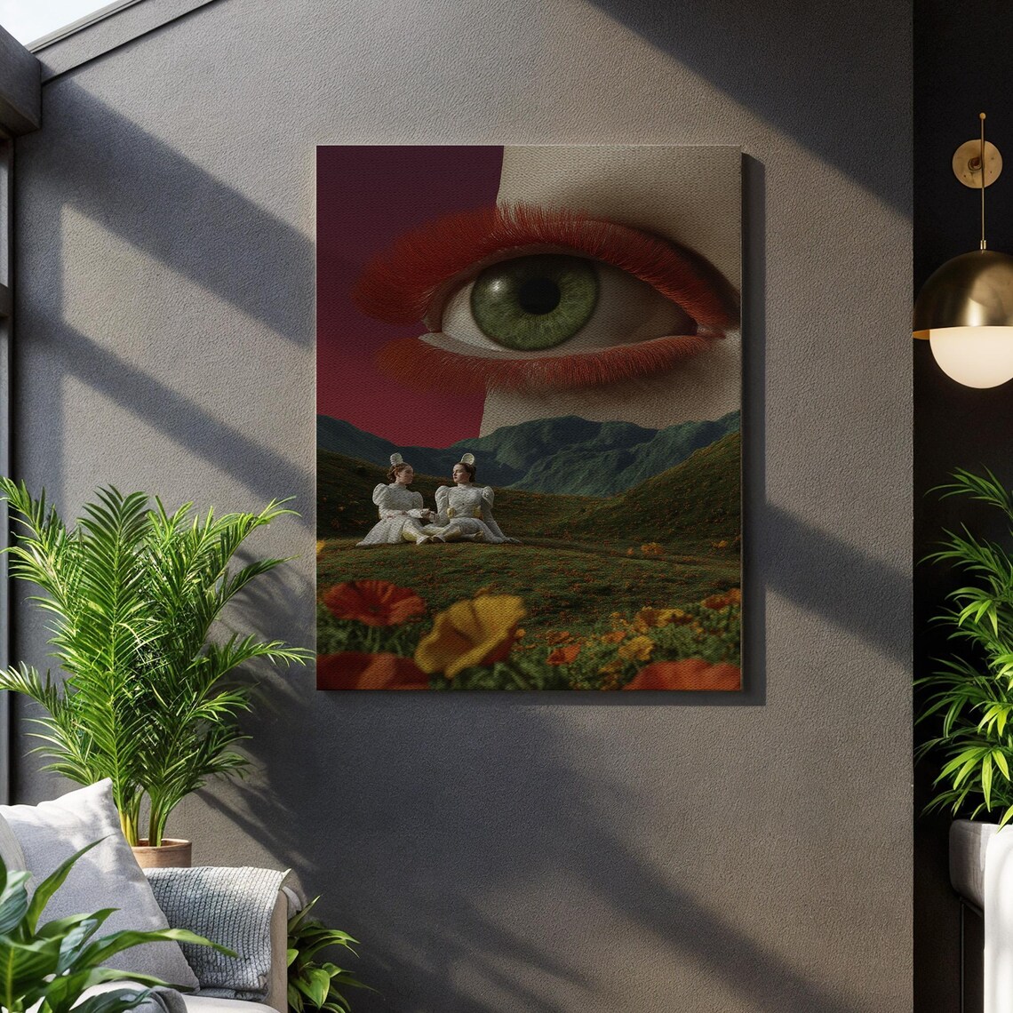 Surreal Giant Green Eye Cinematic Dream Meadow Collage Wall Art