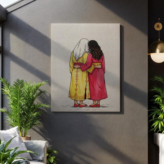 Mother Daughter Embrace Middle Eastern Dress Love Canvas Poster