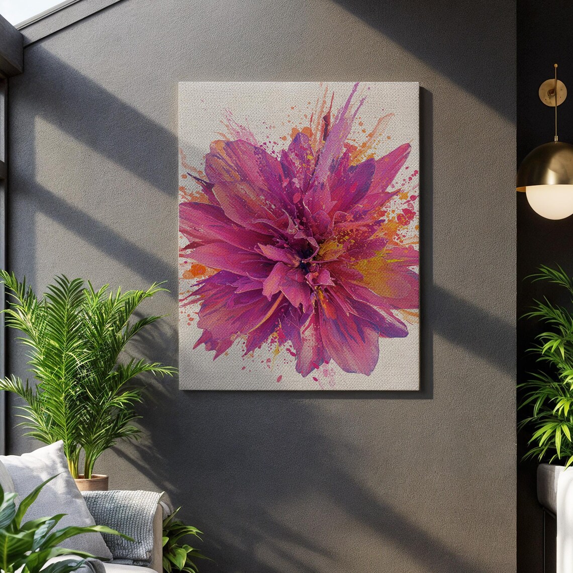 Fuchsia Burst Flower Vibrant Magenta Watercolor Abstract Floral Poster