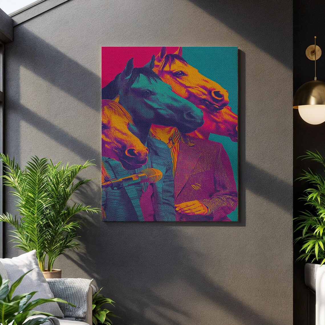 Neon Horse Heads Pop Art Colorful Psychedelic Animal Wall Poster