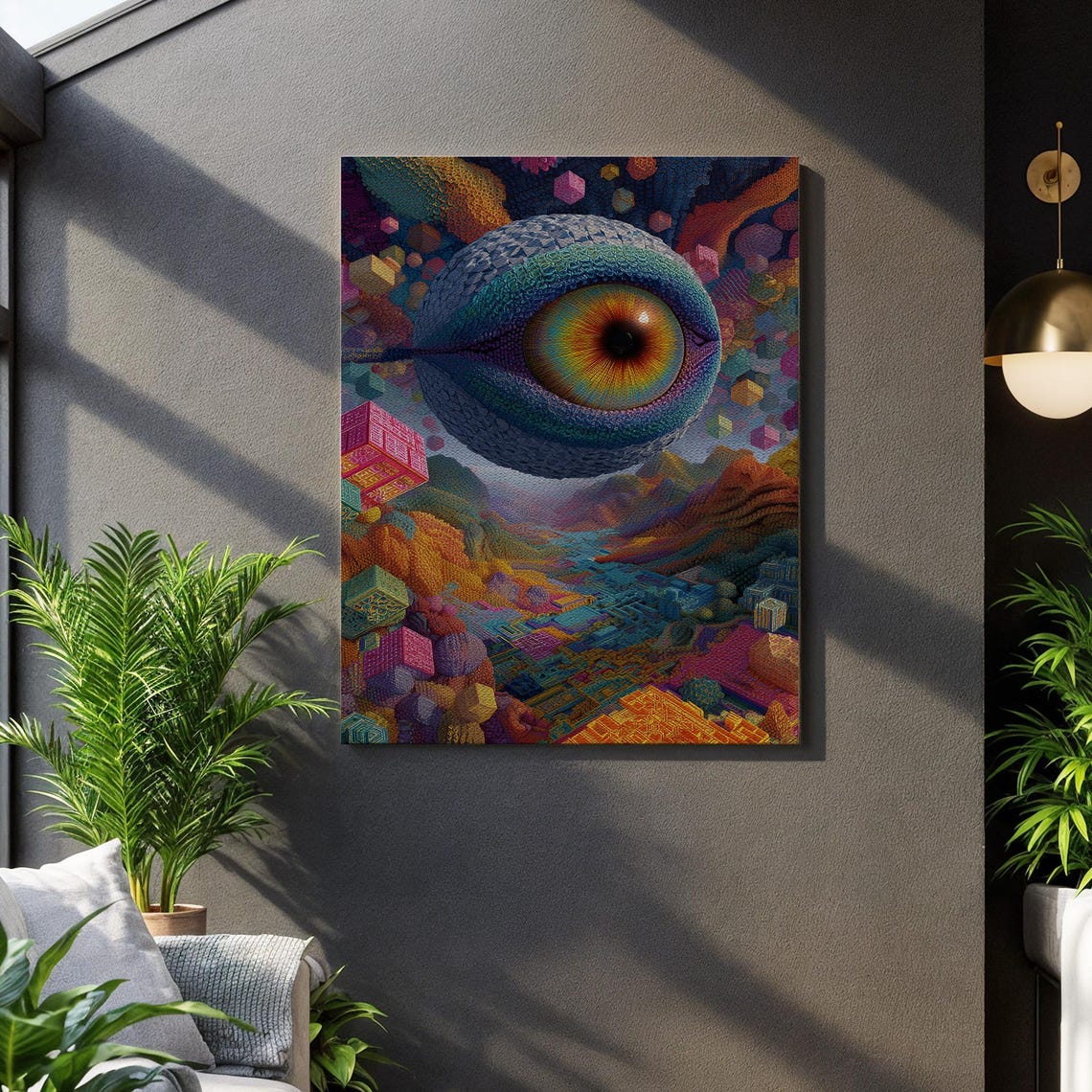 Visionary Eye Artwork Surreal Planet Print Framed Psychedelic Decor Scifi Landscape Canvas Mystical Wall Painting Trippy Poster