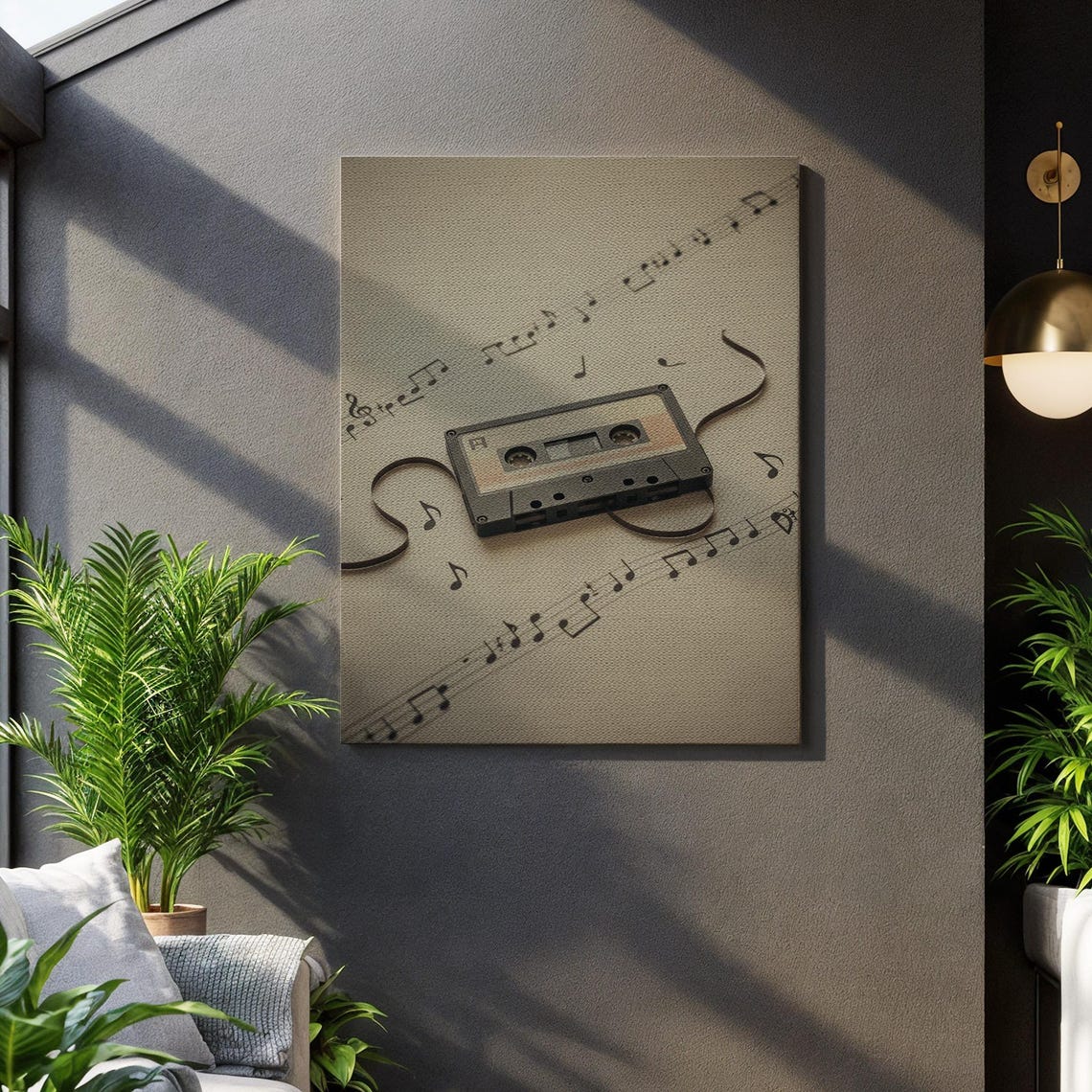 Retro Cassette Tape With Spilling Tape and Music Notes Decor Poster
