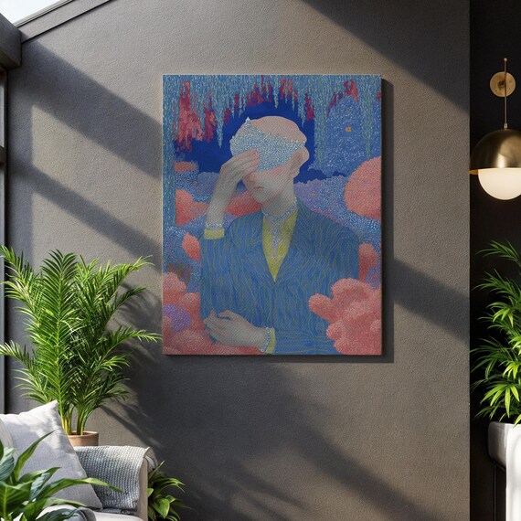 Surreal Pointillism Portrait Of A Woman With Jeweled Mask Poster