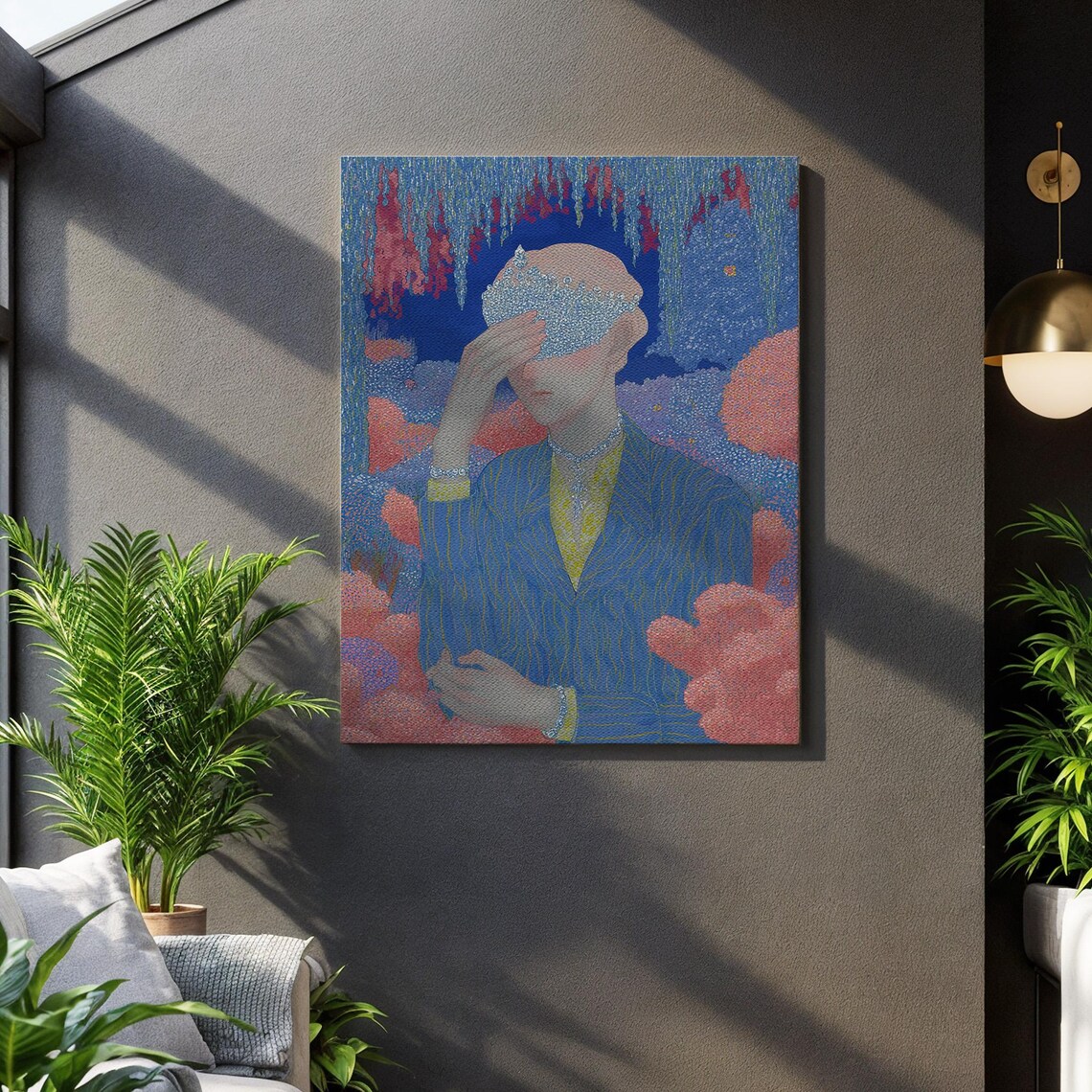 Surreal Pointillism Portrait Of A Woman With Jeweled Mask Poster