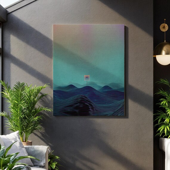 Surreal Ocean Wave Abstract Neon Sign Teal Purple Dreamy Wall Poster