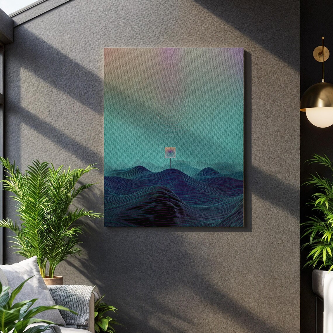 Surreal Ocean Wave Abstract Neon Sign Teal Purple Dreamy Wall Poster
