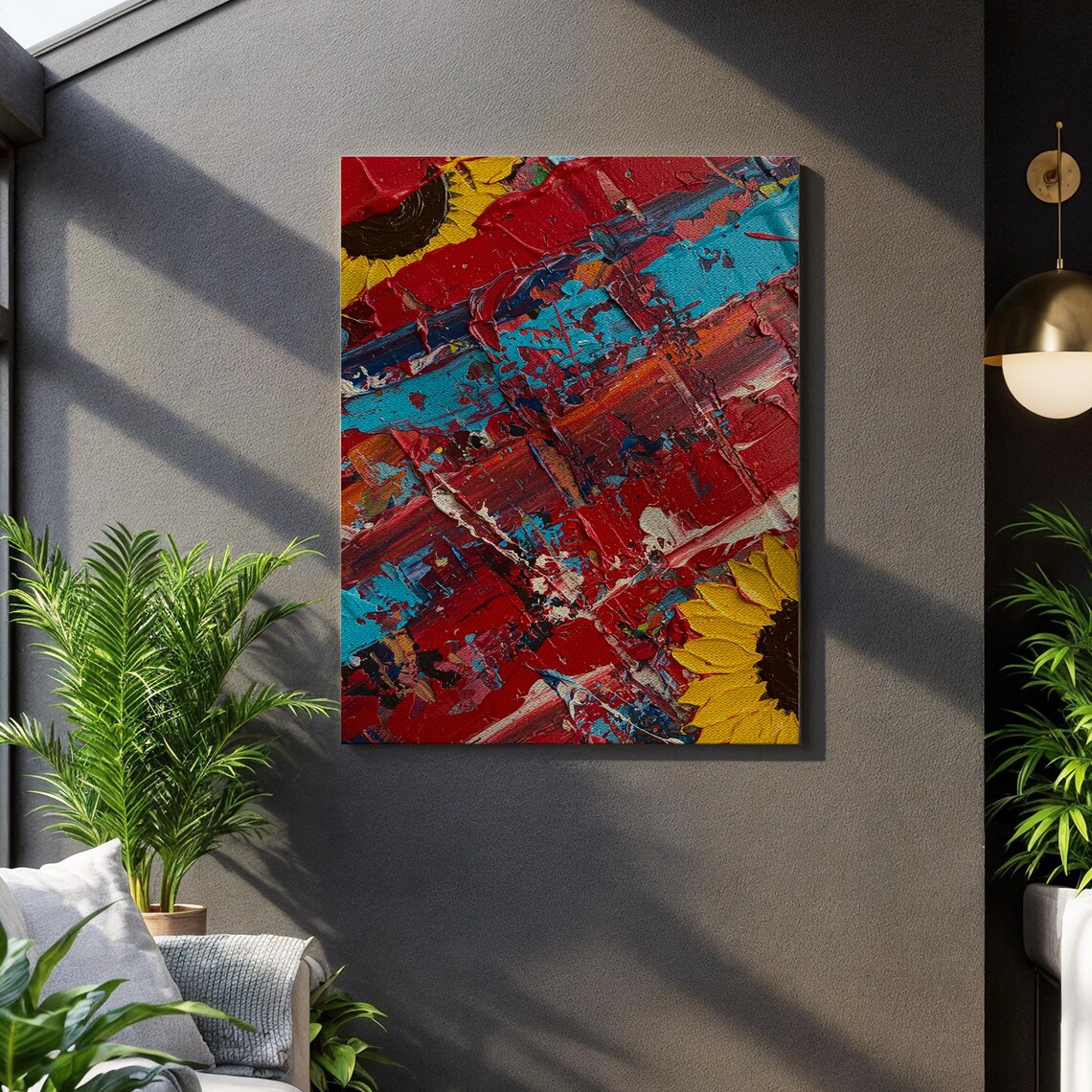 Sunflower Texture Burst Vibrant Yellow Petals Expressive Bloom Details Dynamic Wall Display Distinct Home Piece Botanical Color Splash
