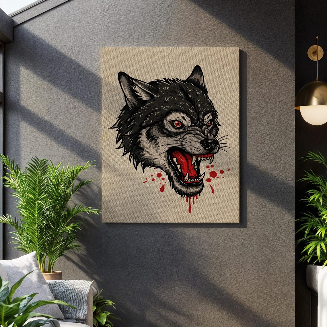 Ferocious Wolf Head Blood Splatter Bold Rustic Animal Poster