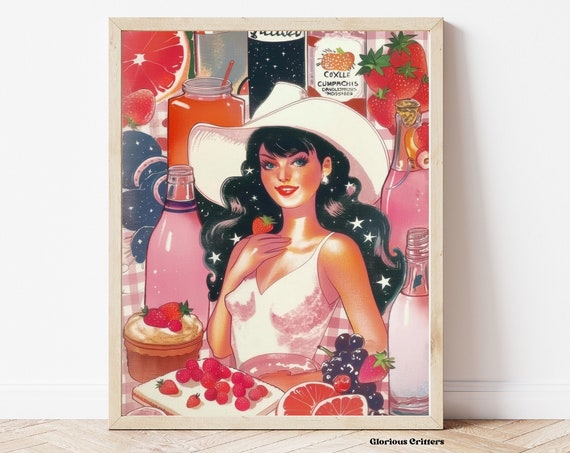 Retro Western Print Cowgirl Decor Dorm Room Painting Trendy Wall Art Eclectic Vintage Prints Gallery Pink
