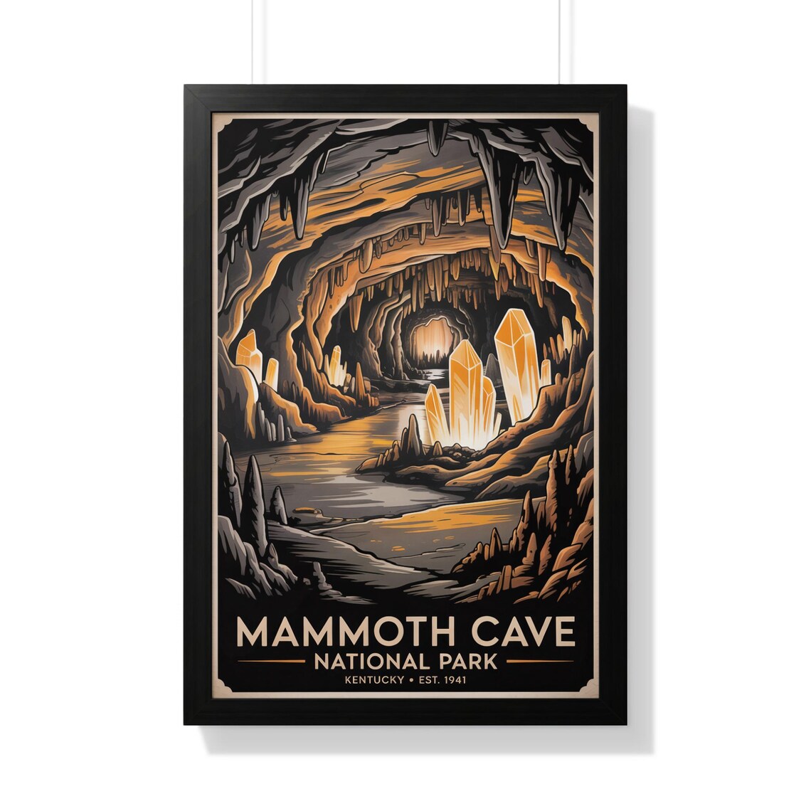 Mammoth Cave National Park Kentucky Glowing Crystals Cave Vintage Poster