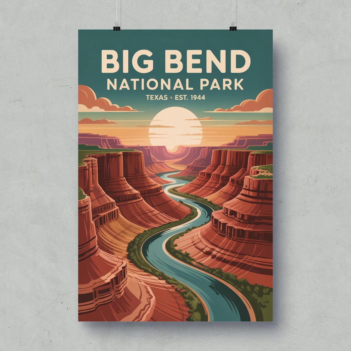 Big Bend Texas National Park Desert Sunset Canyon Travel Poster
